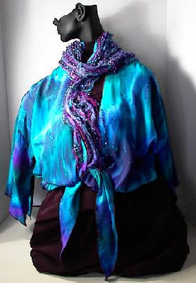 Hand Painted Silk Flair Jacket with Rag Scarf